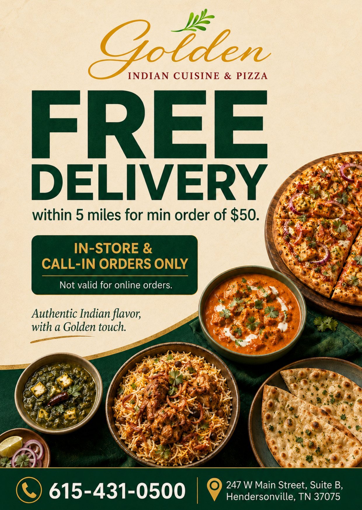 Free delivery within 5 miles for a minimum order of $50
